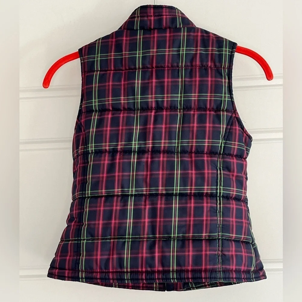 Gap Kids Puffer Vest Tartan Plaid Quilted Zipper and Button Front Size S (6-7)